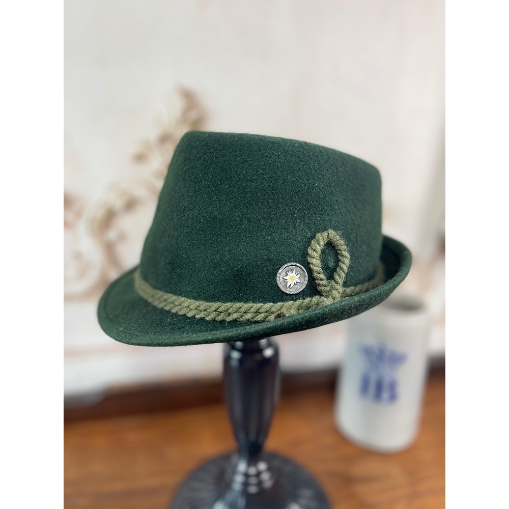 Oktoberfest Wool Mens Authentic German Tyrolean Alpine Hat Green Size 55 w/ pin